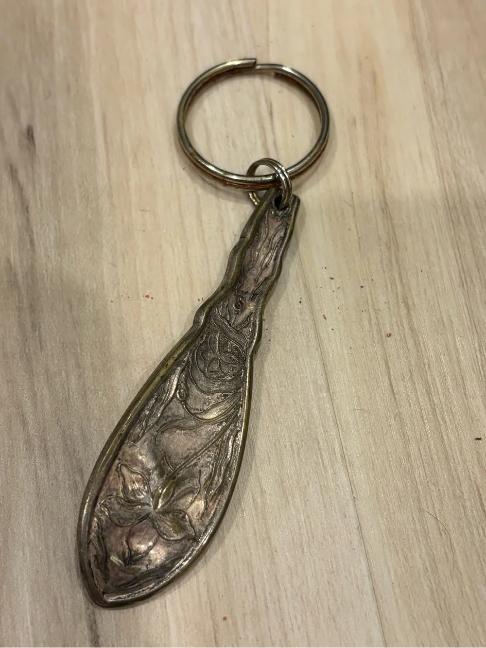 Ornate Silver-Tone Spoon Handle Keychain - Floral Design